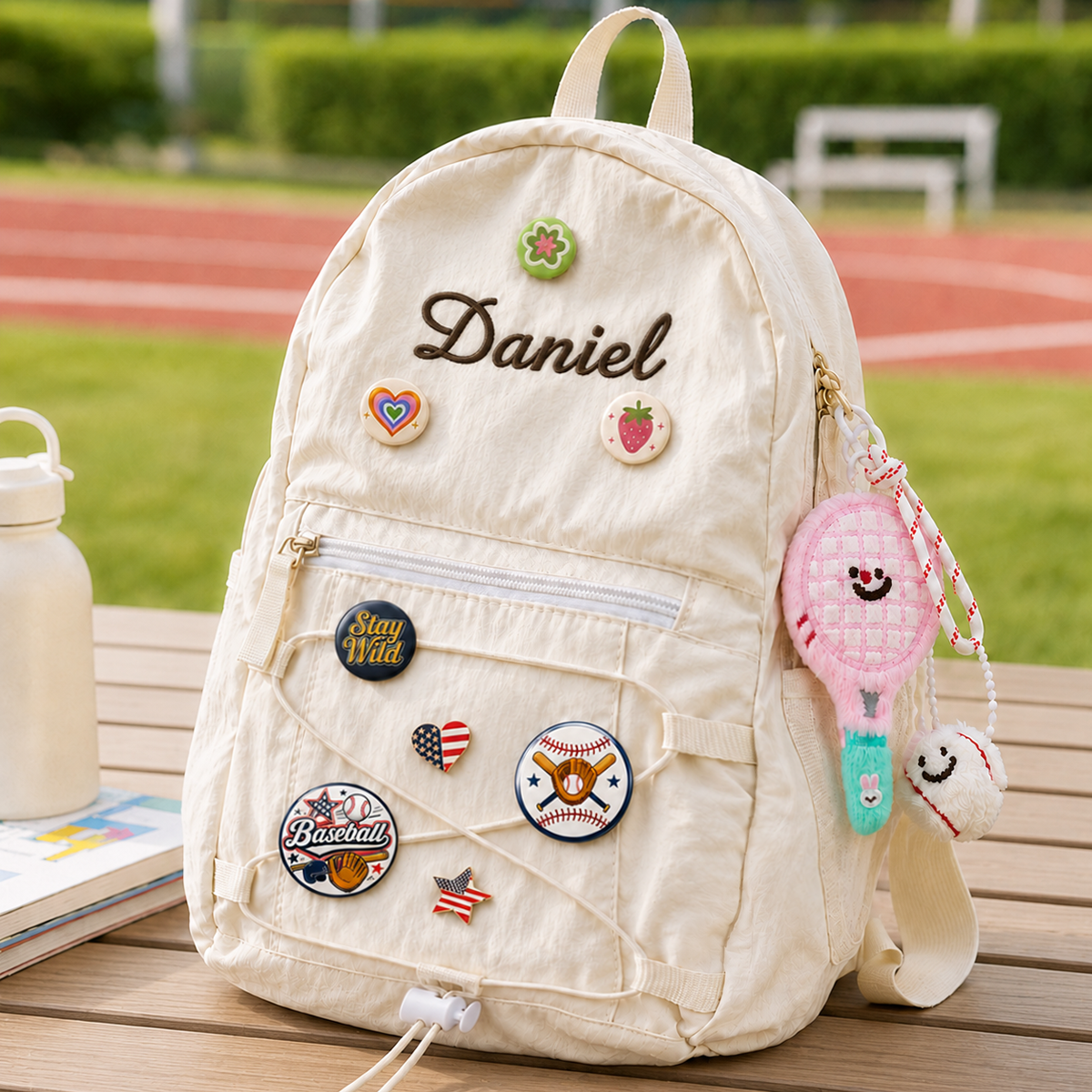 Personalized Embroidered Name Hiking Backpack with Decorative Badges