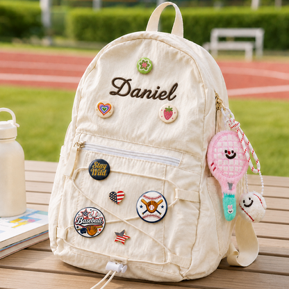 Personalized Embroidered Name Hiking Backpack with Decorative Badges