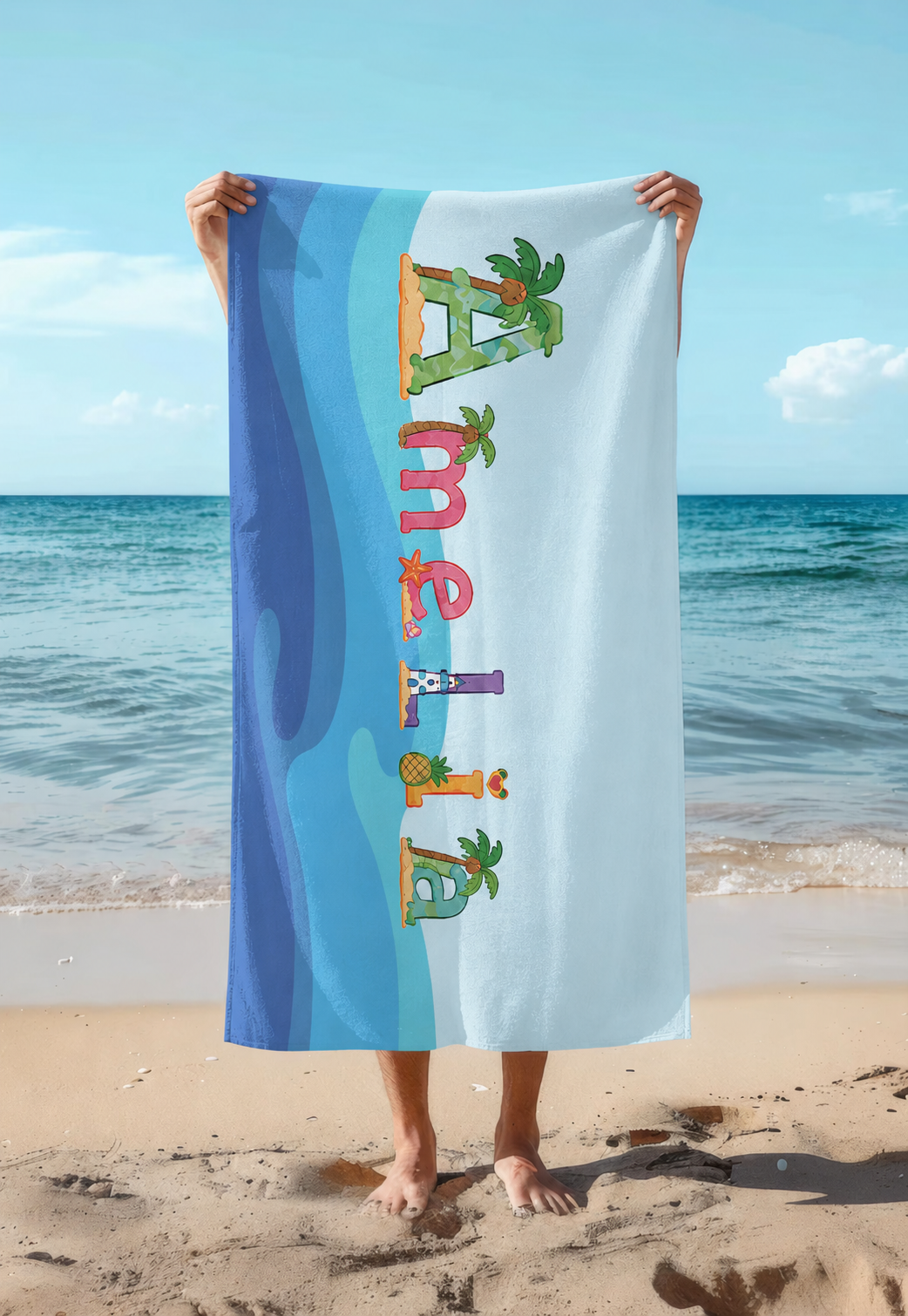 Personalized Kids’ Tropical Island Name Beach Towel