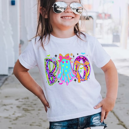 Personalized Kids Neon Retro Boo Halloween Graphic T-shirt