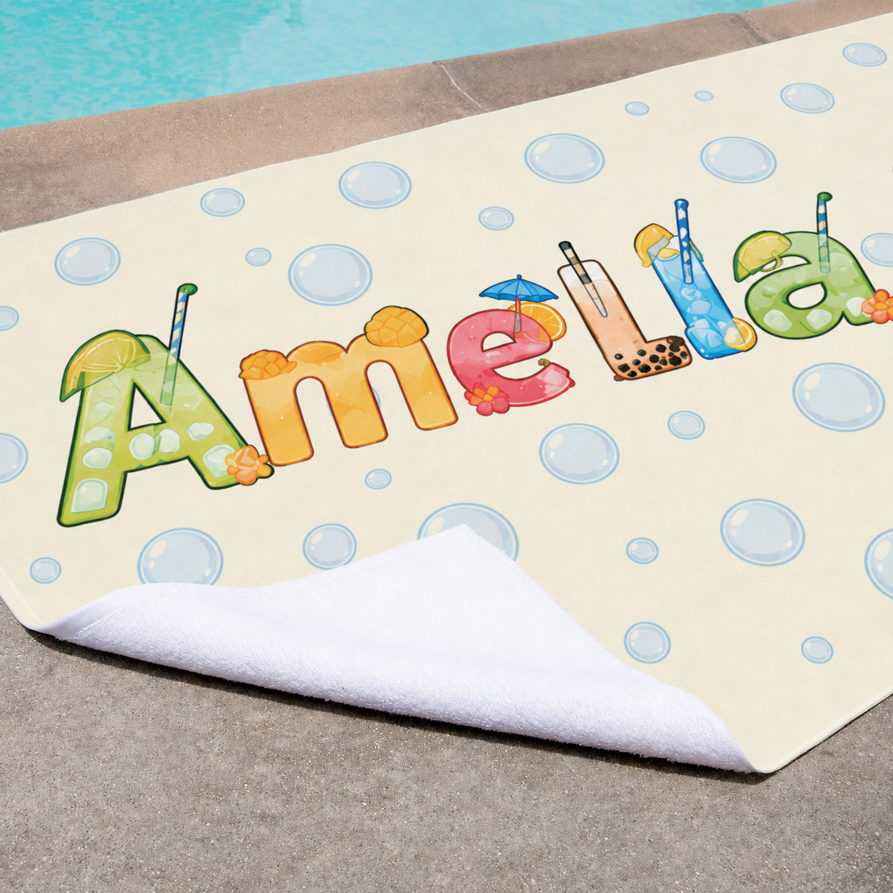Personalized Kids’ Refreshing Drink Name Beach Towel