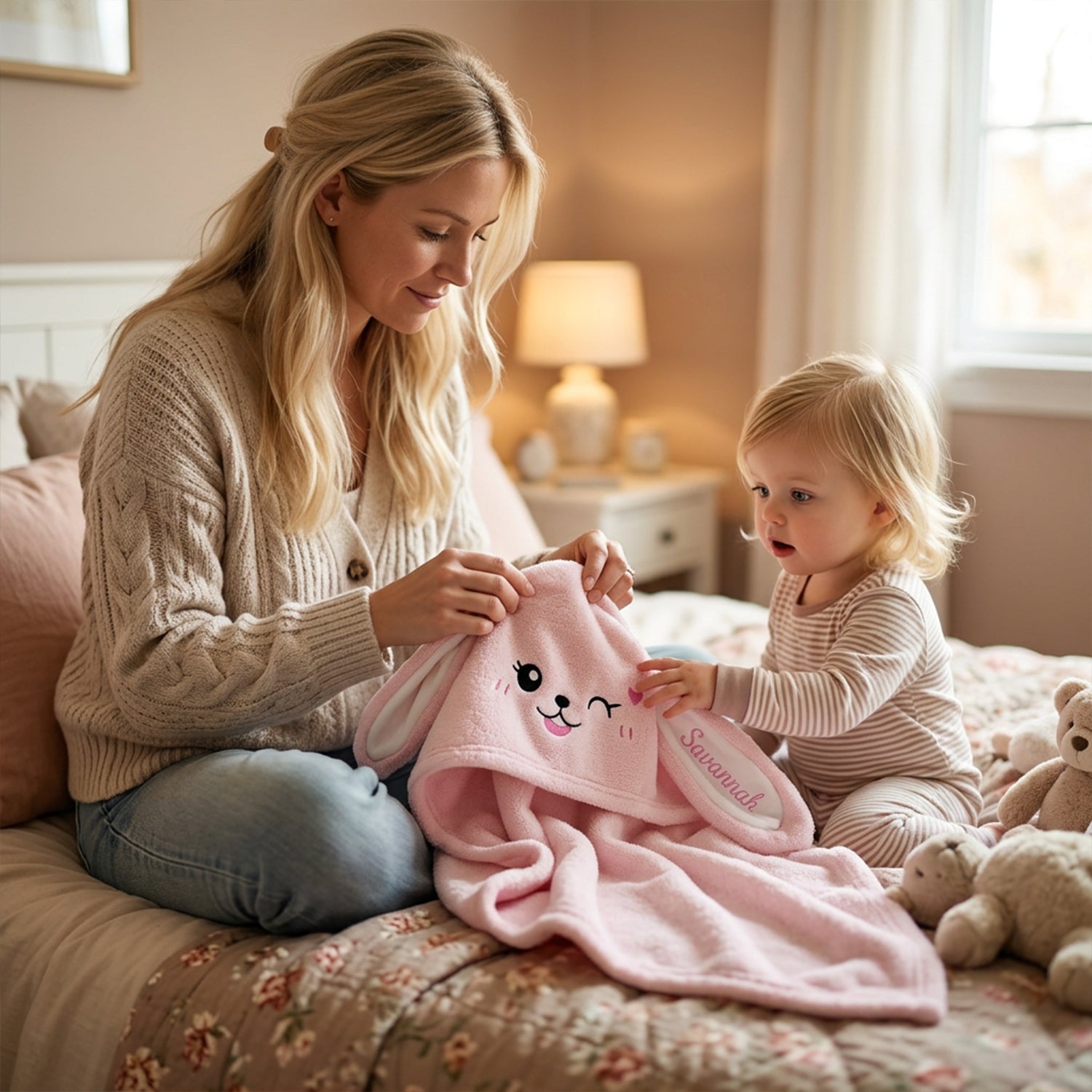 Personalized Bunny Hooded Bath Towel with Name
