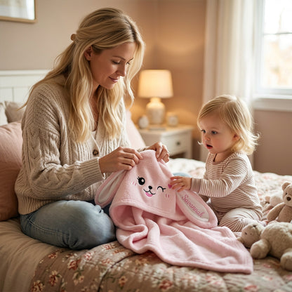 Personalized Bunny Hooded Bath Towel with Name