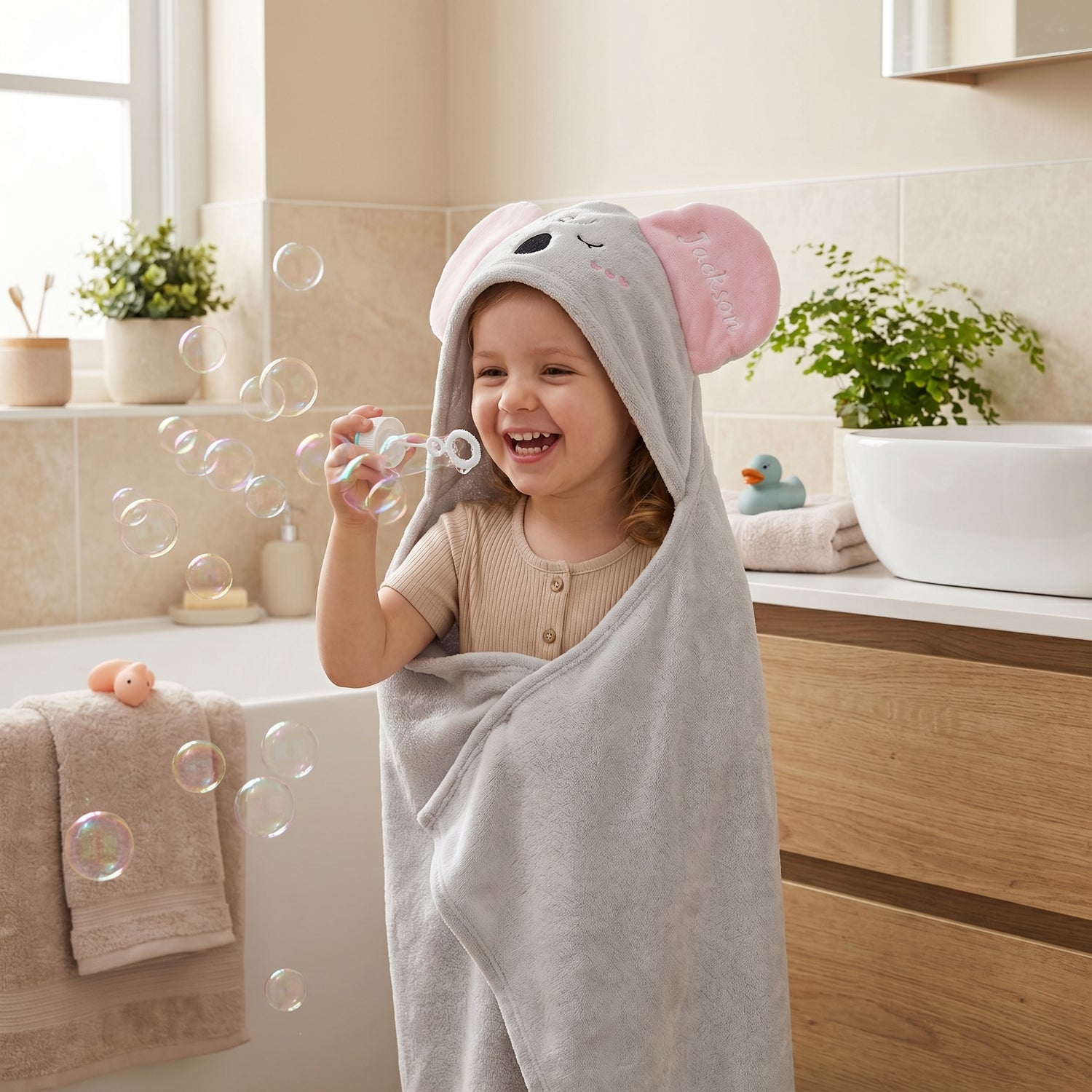 Personalized Koala Hooded Bath Towel with Name