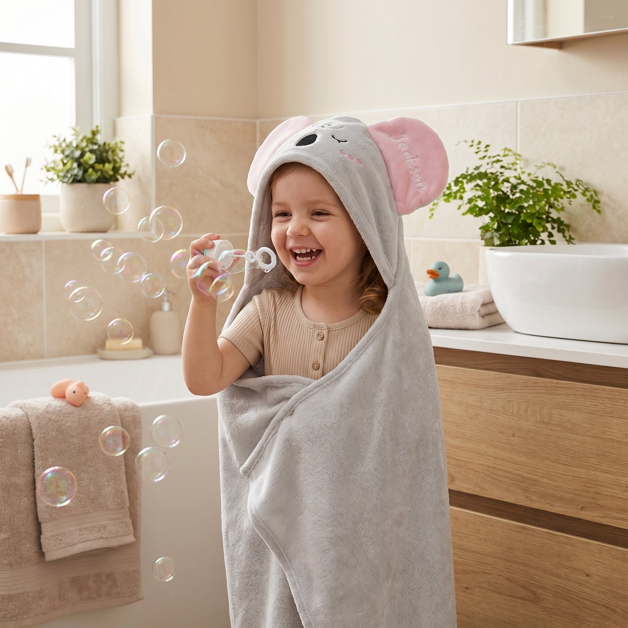 Personalized Koala Hooded Bath Towel with Name
