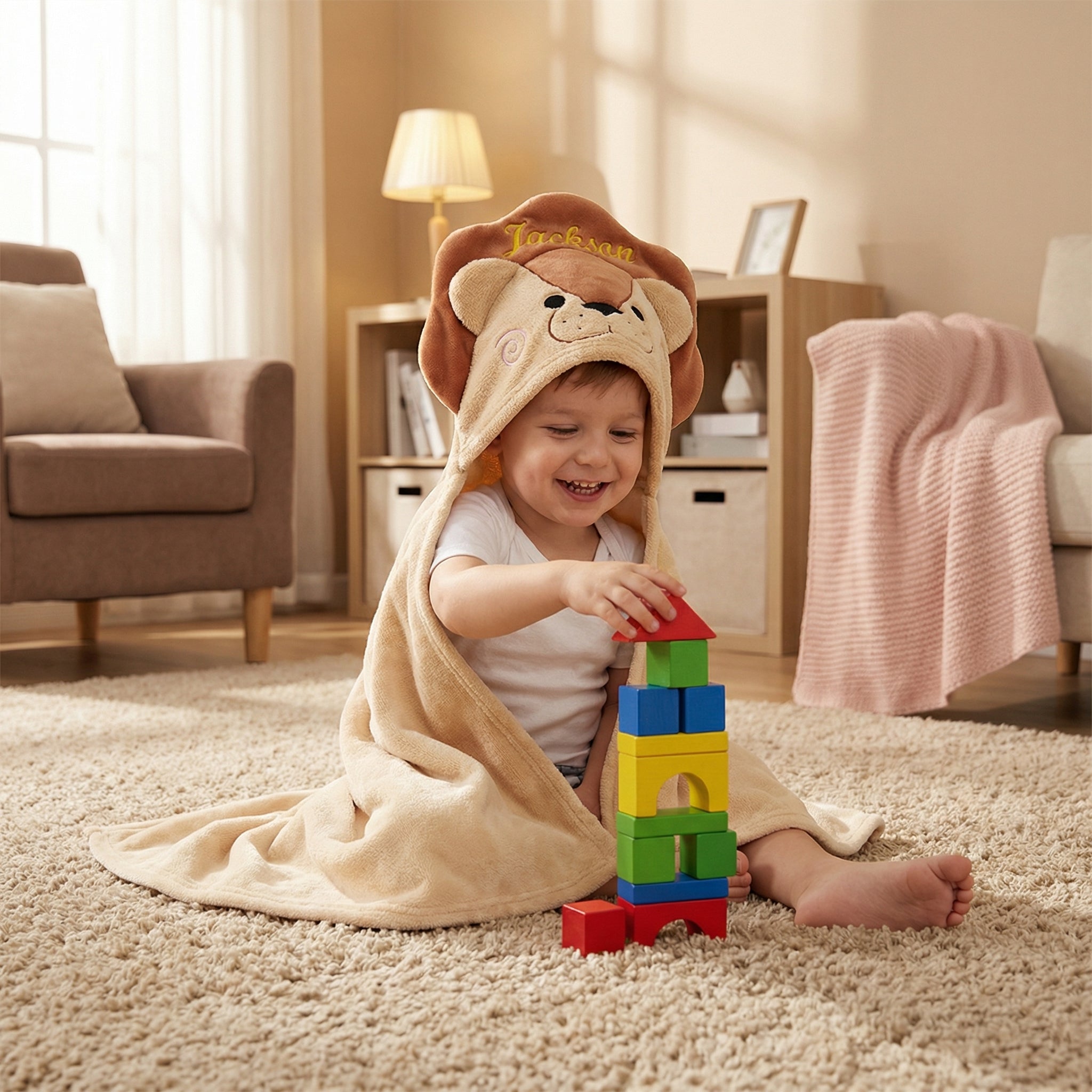 Personalized Lion Hooded Bath Towel with Name