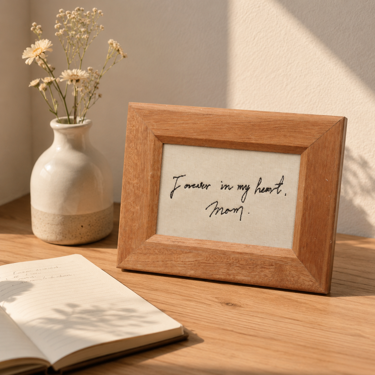Personalized Handwriting Embroidery Wooden Keepsake Frame from Your Writing