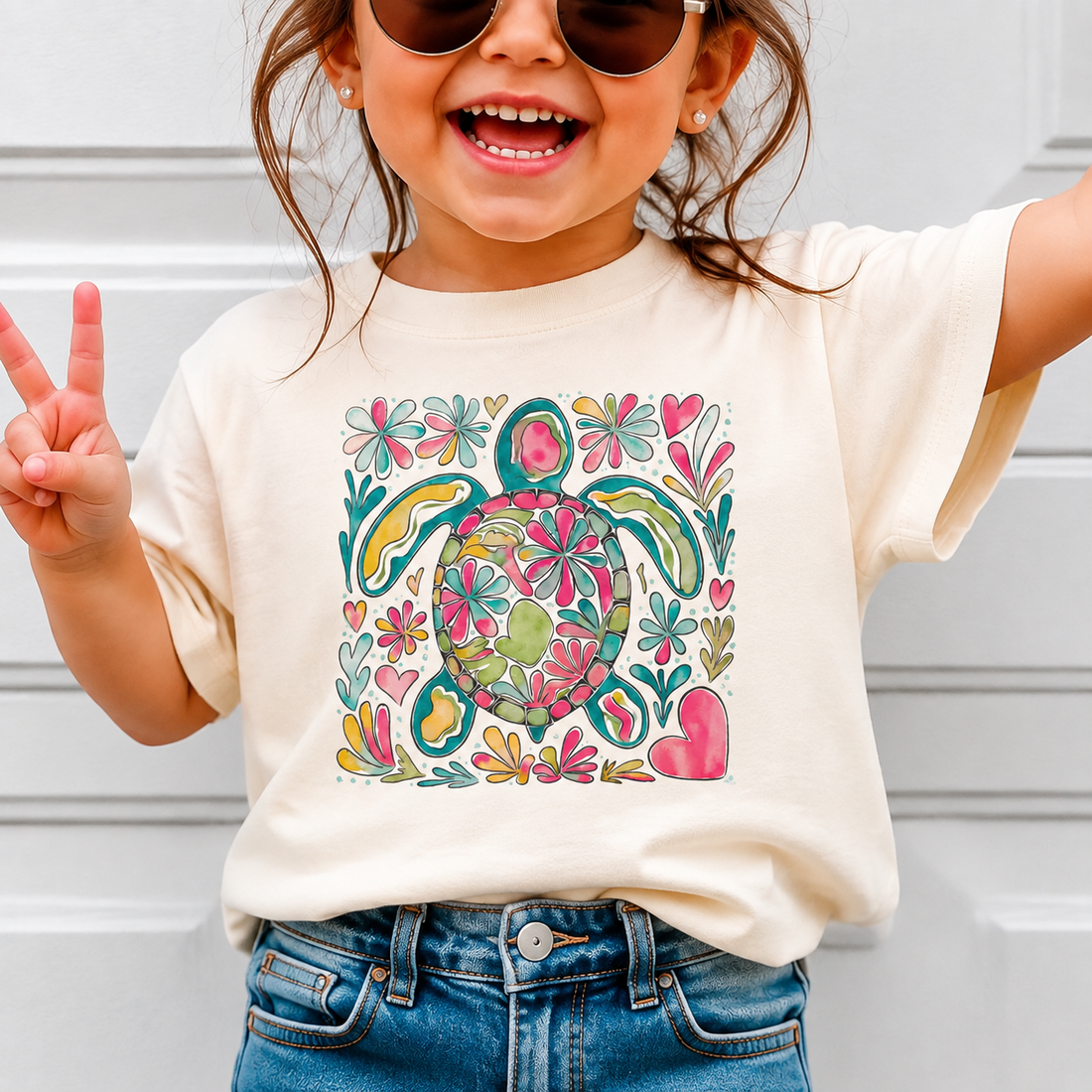 Personalized Kids Sea Turtle Graphic Tee Floral Ocean Theme T-shirt