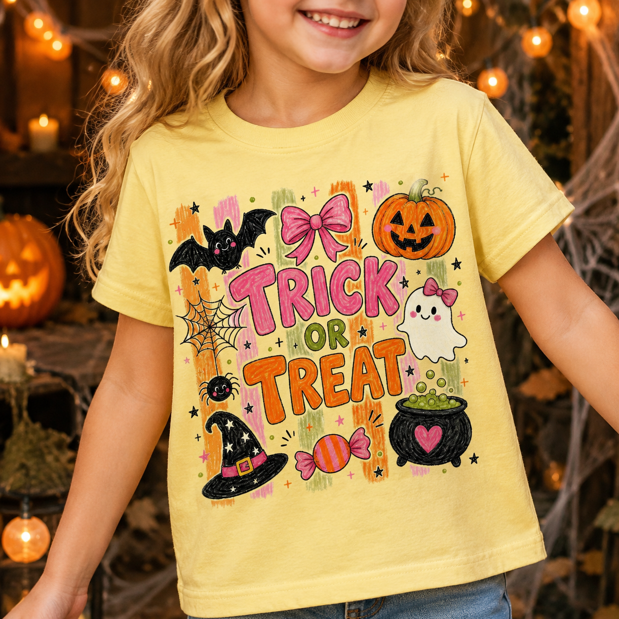 Personalized Kids Trick or Treat Halloween Graphic T-Shirt