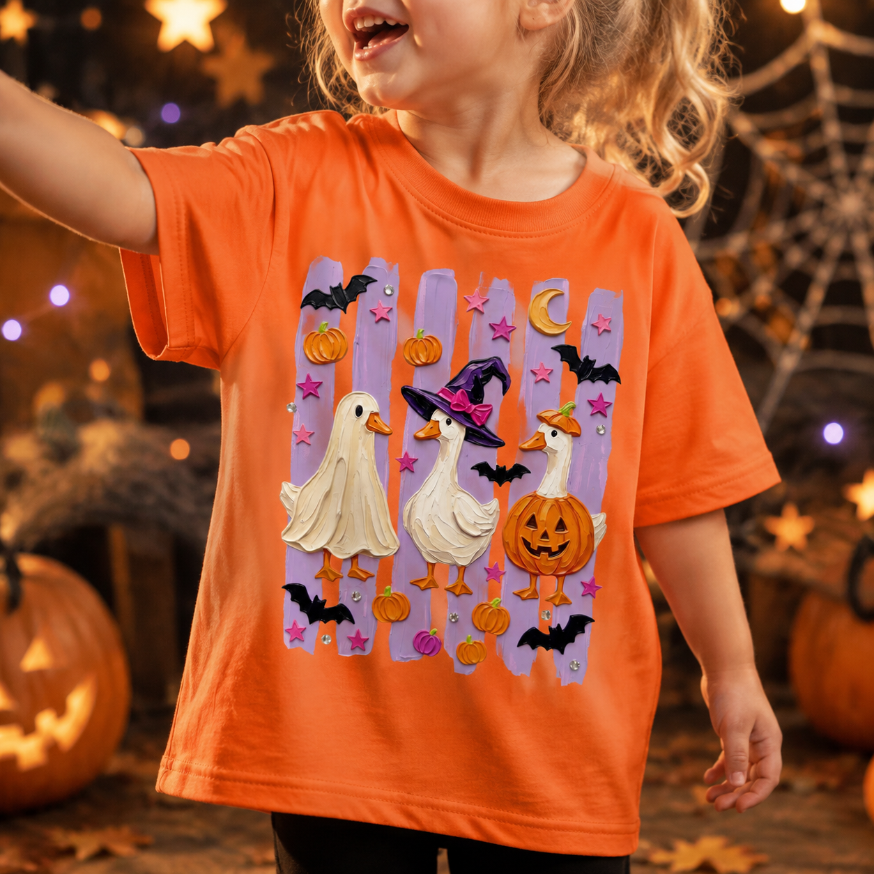 Personalized Kids Halloween Ghost Duck Graphic T-Shirt
