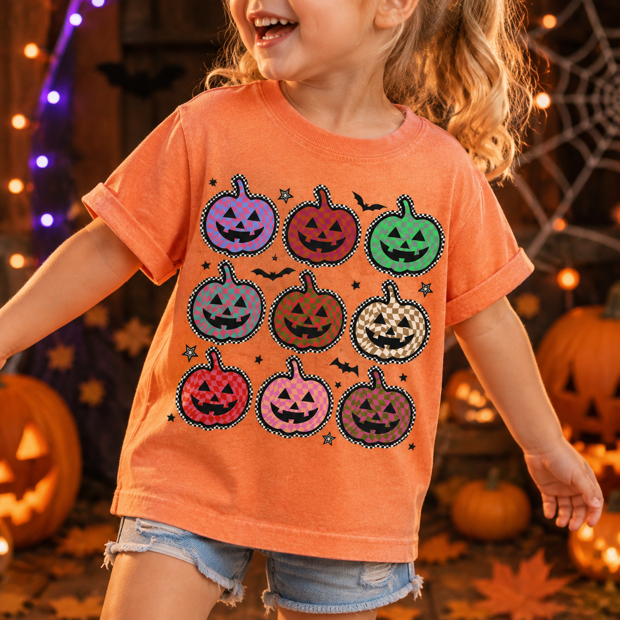 Personalized Kids Colorful Pumpkin Halloween Graphic T-Shirt