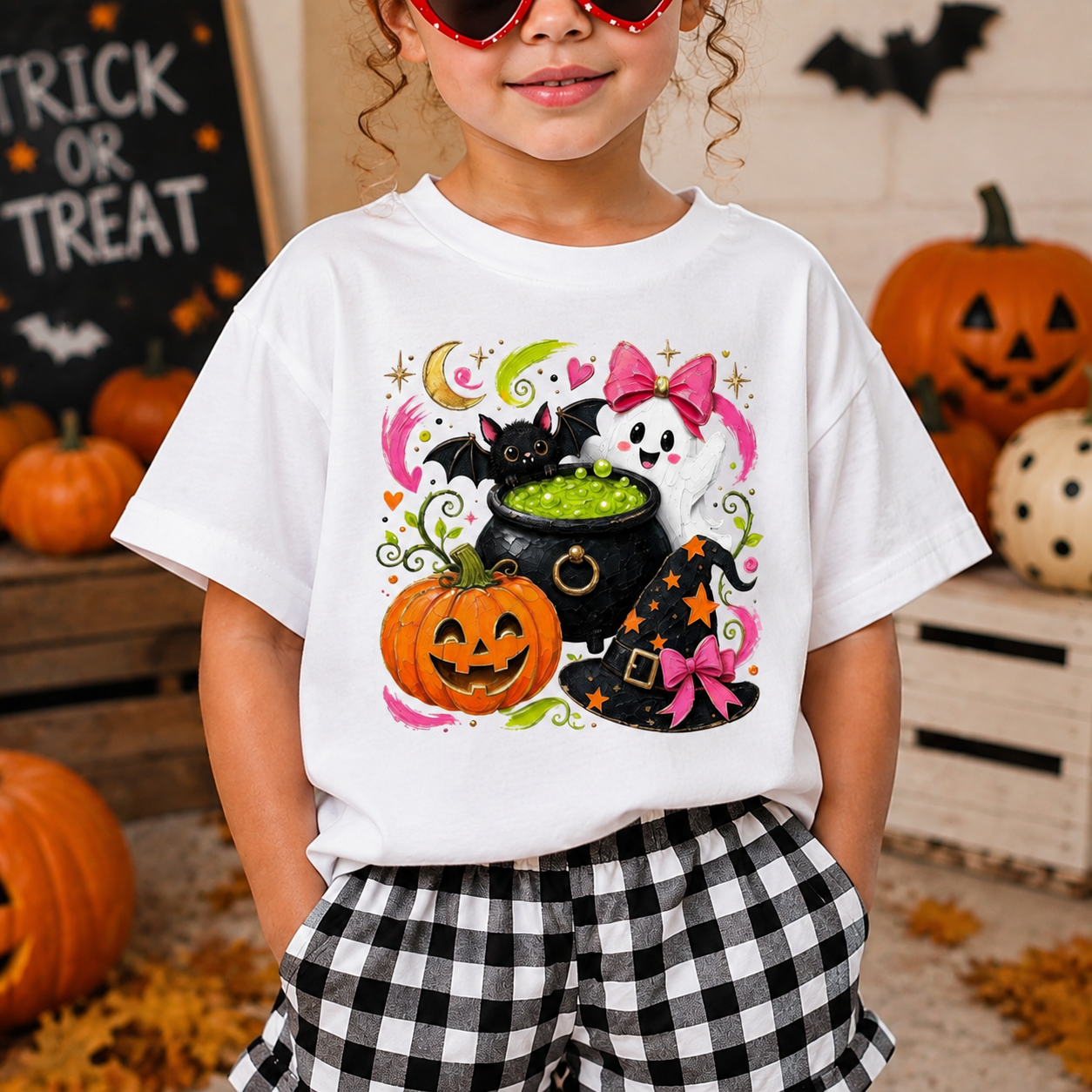 Personalized Kids Cute Witch Halloween Graphic T-Shirt