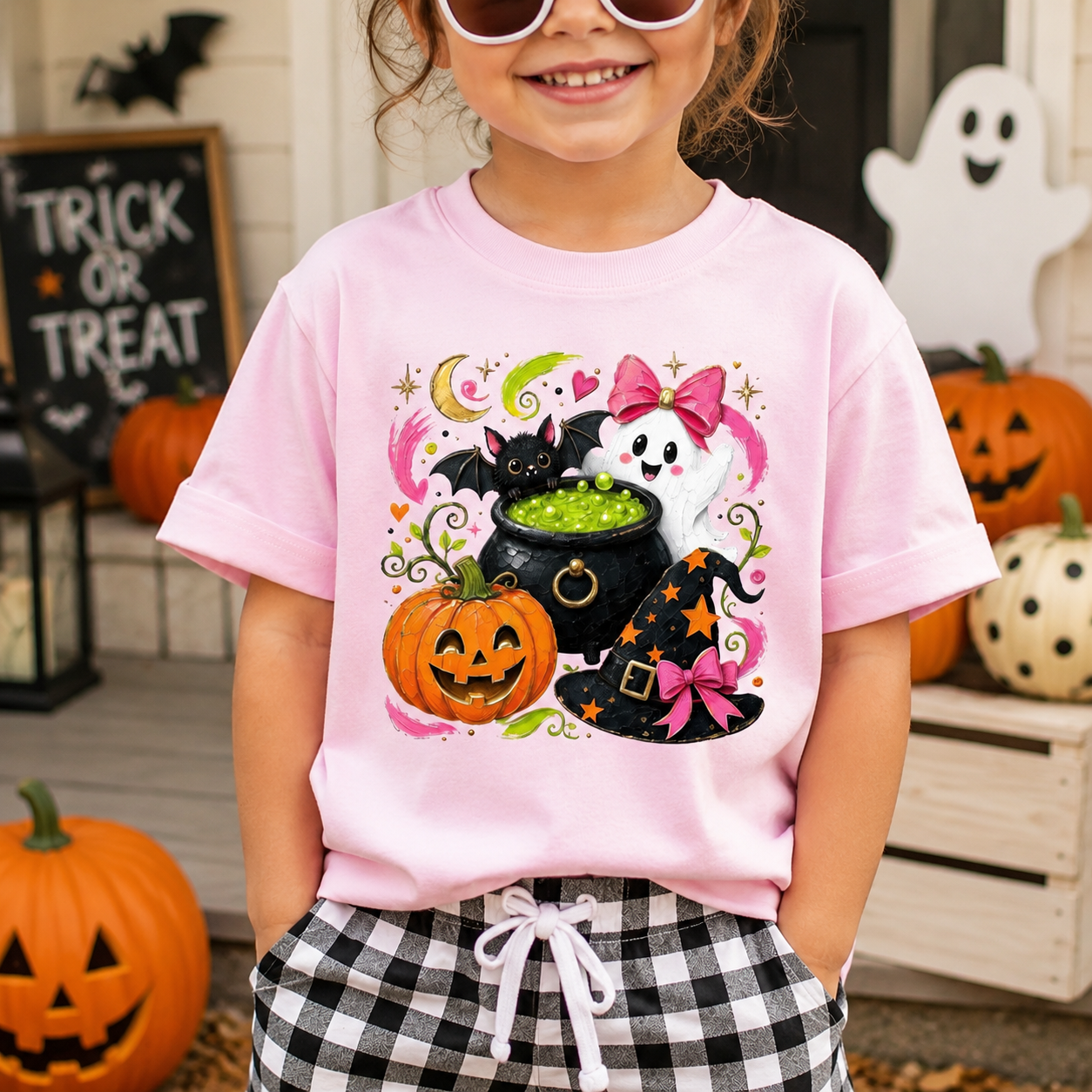 Personalized Kids Cute Witch Halloween Graphic T-Shirt