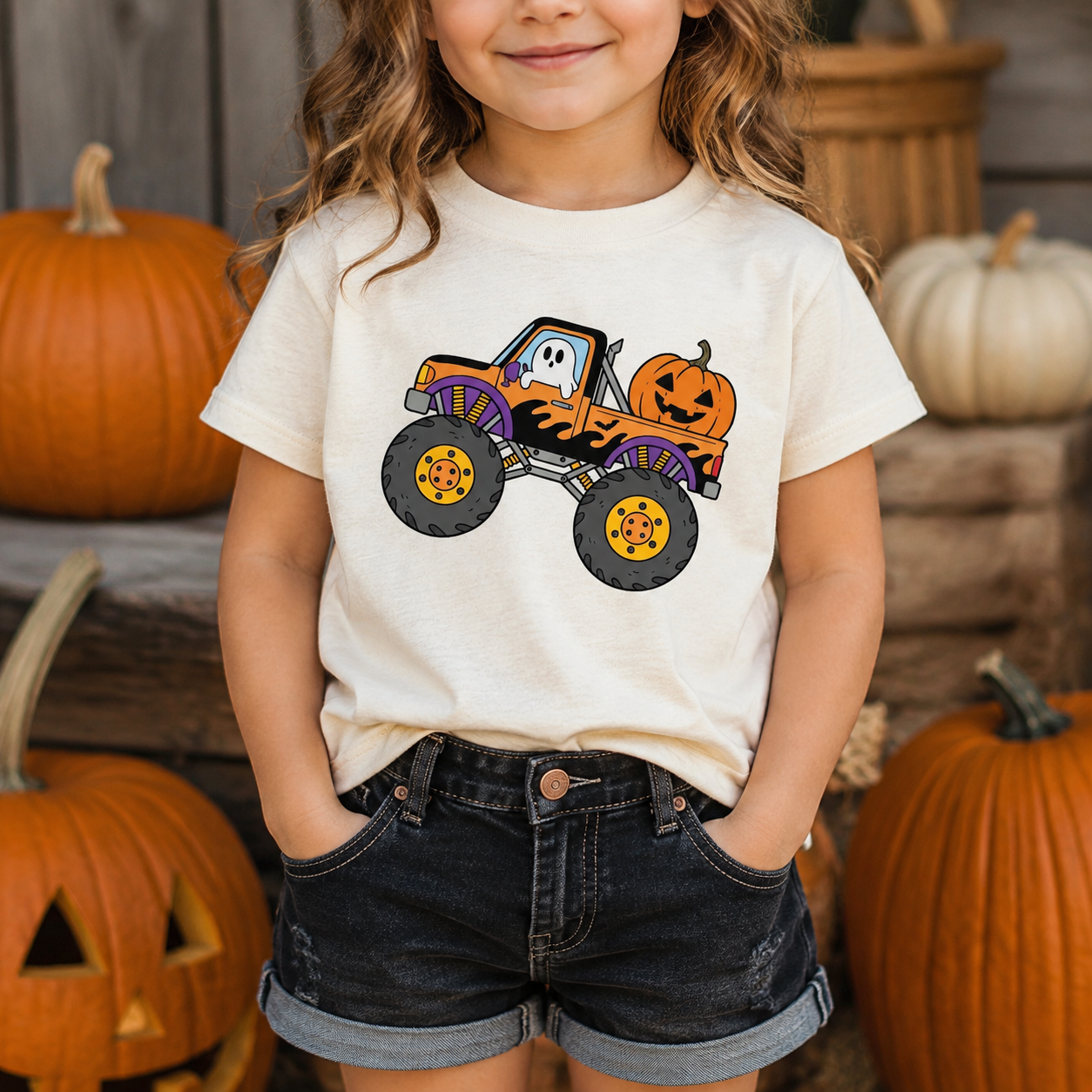 Personalized Kids Monster Truck Halloween Graphic T-Shirt