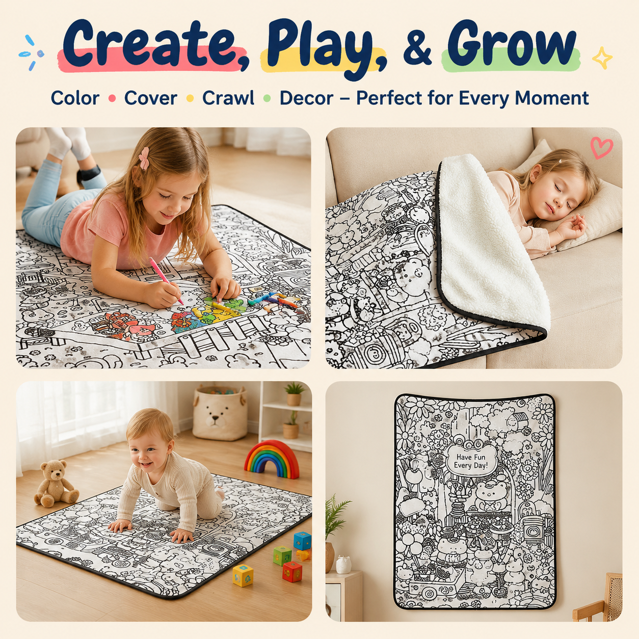 Kids DIY Coloring Blanket – Washable Doodle Blanket, Creative Art Activity Gift for Boys &amp; Girls