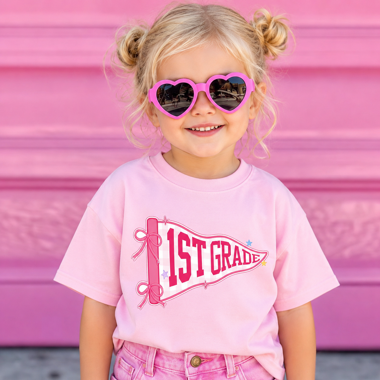 Personalized 1st Grade Pink Pennant T-Shirt