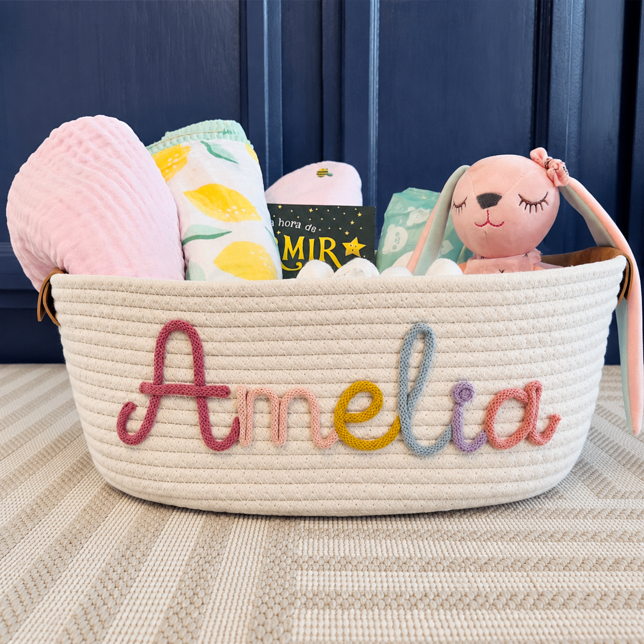 Personalized Large Cotton Rope Baby Storage Basket