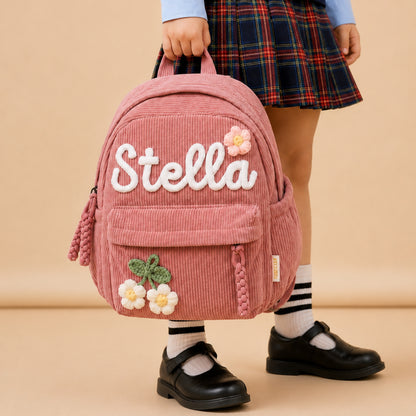 Personalized Kids Corduroy Backpack With Crochet Patches