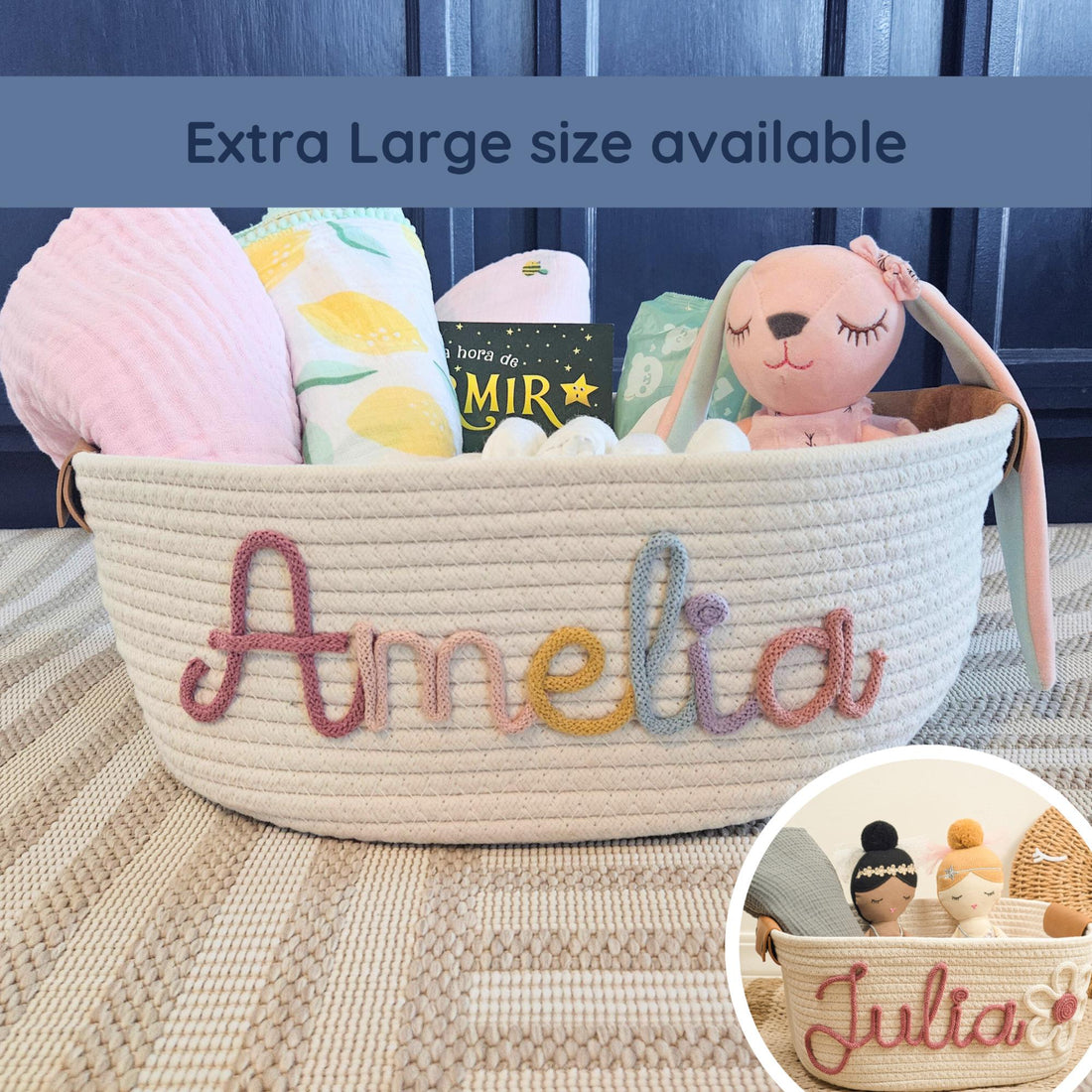 Personalized Large Cotton Rope Baby Storage Basket