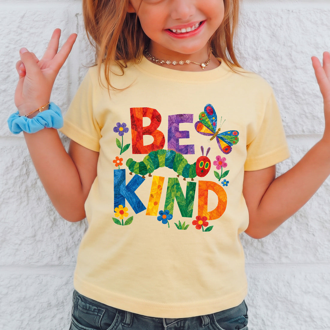 Personalized Kids Be Kind Graphic Tee Cute Caterpillar Butterfly T-shirt
