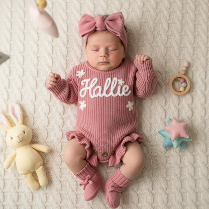 Personalized Baby Knit Name Romper Set - Sokidsun
