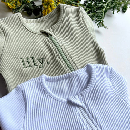 Personalized Baby Ribbed Zip Romper - Sokidsun