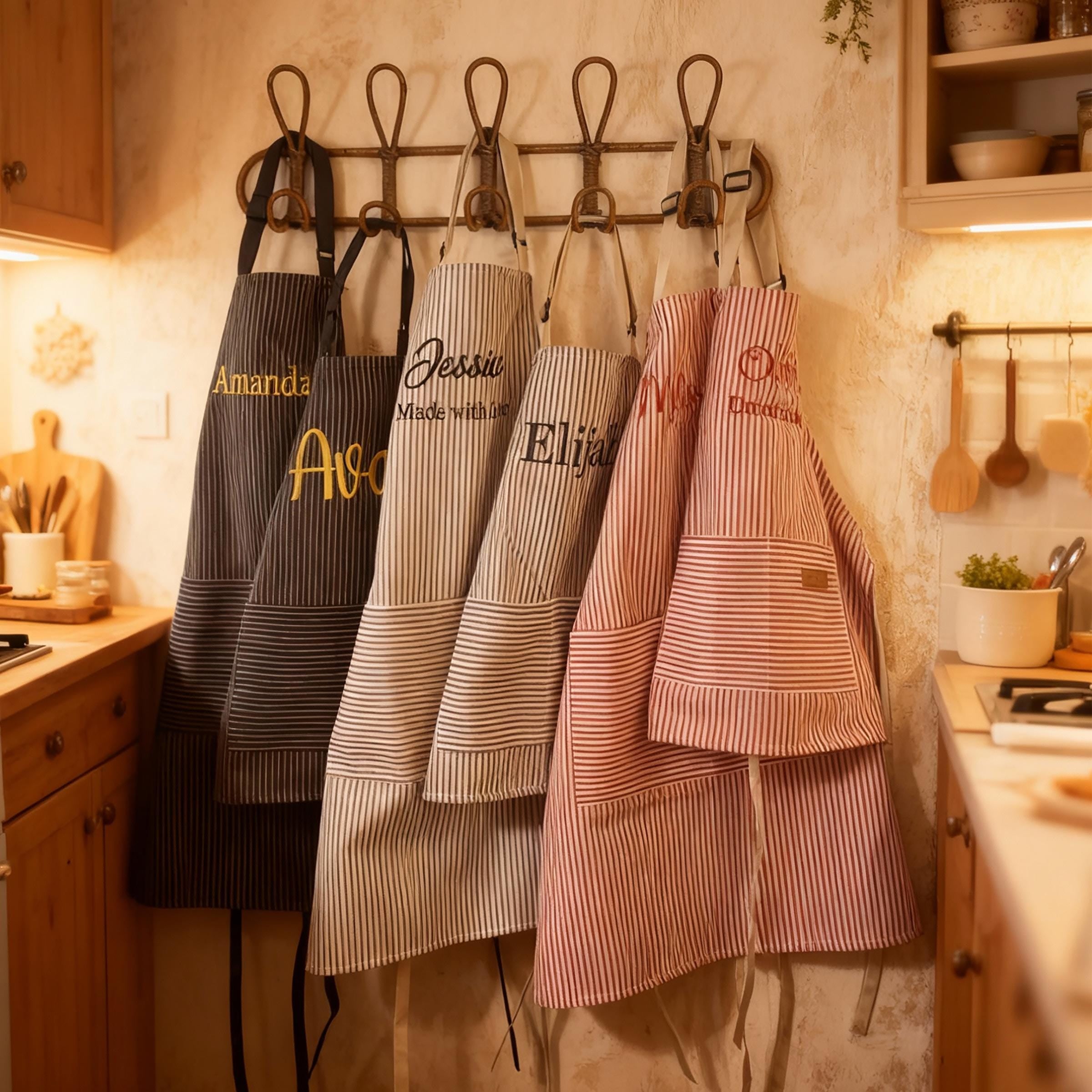 Personalized Embroidered Striped Kitchen Apron - Sokidsun