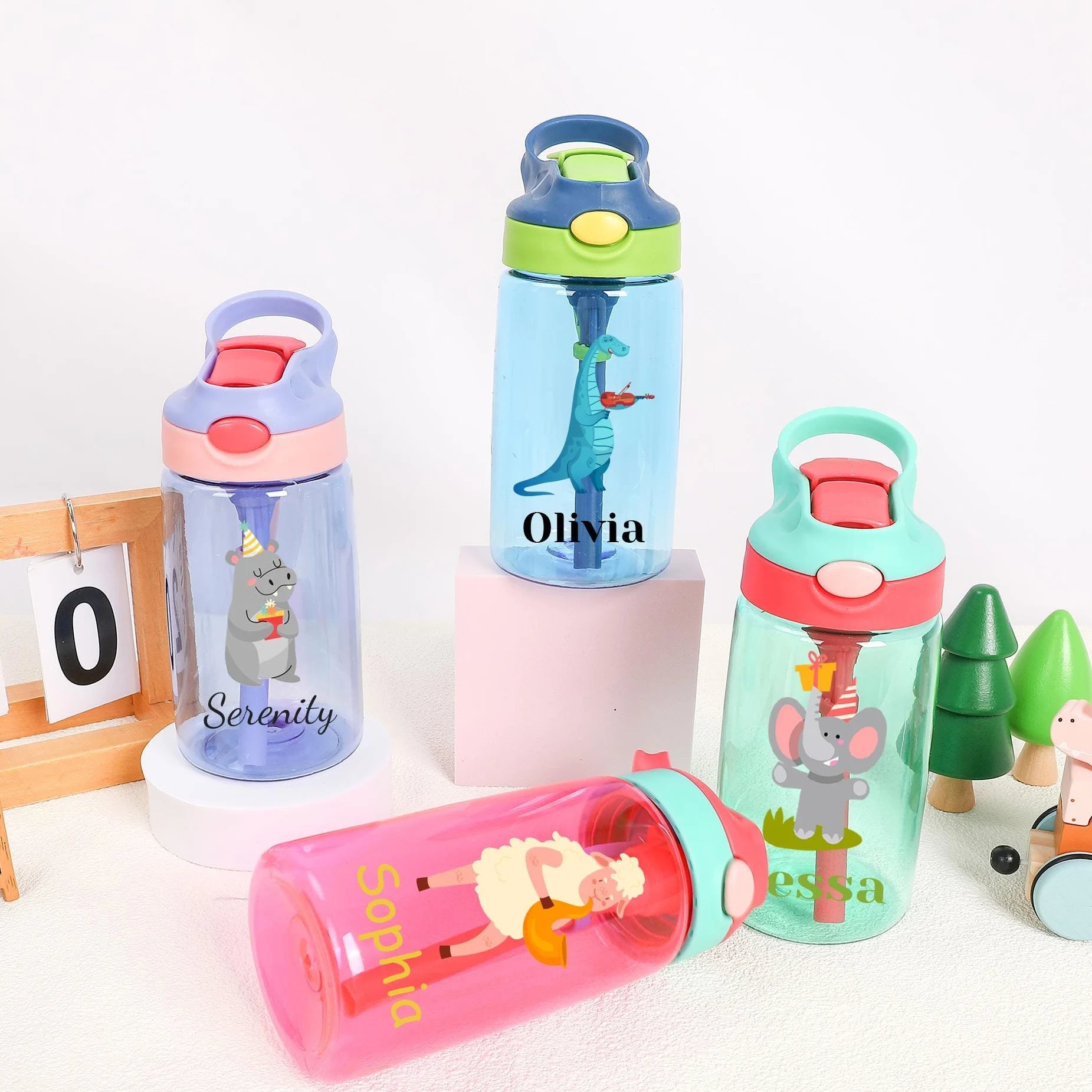 Personalized Kids Flip-Top Straw Water Bottle