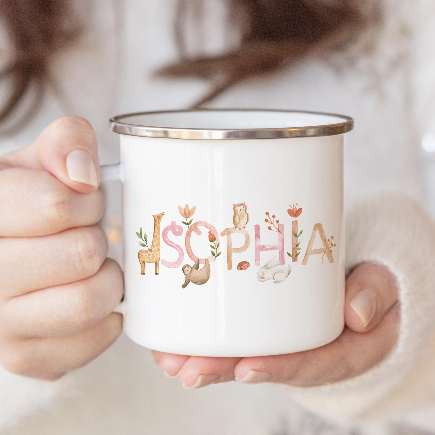 Personalized Kids Animal Alphabet Enamel Mug