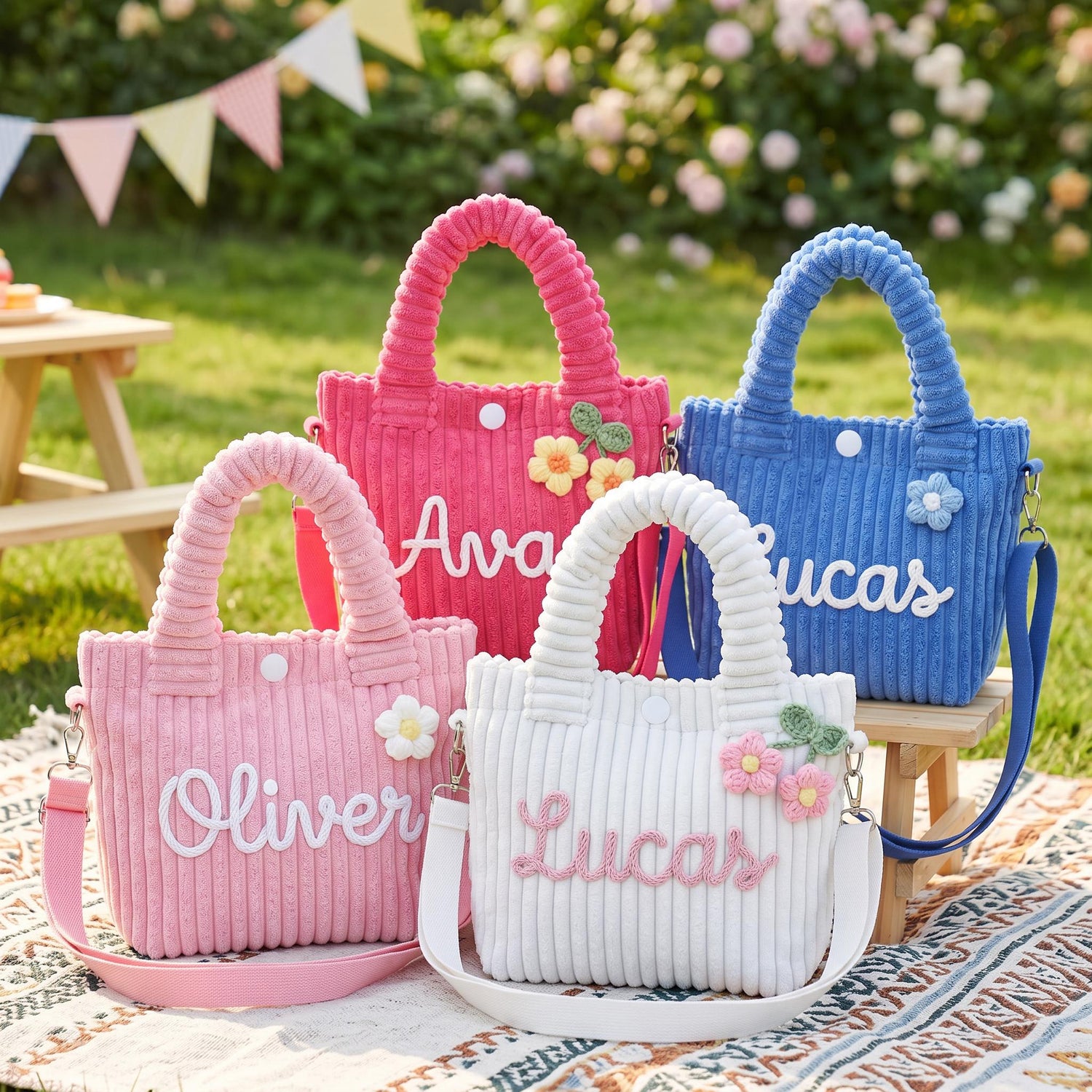 Personalized Kids Corduroy Crossbody Tote Bag