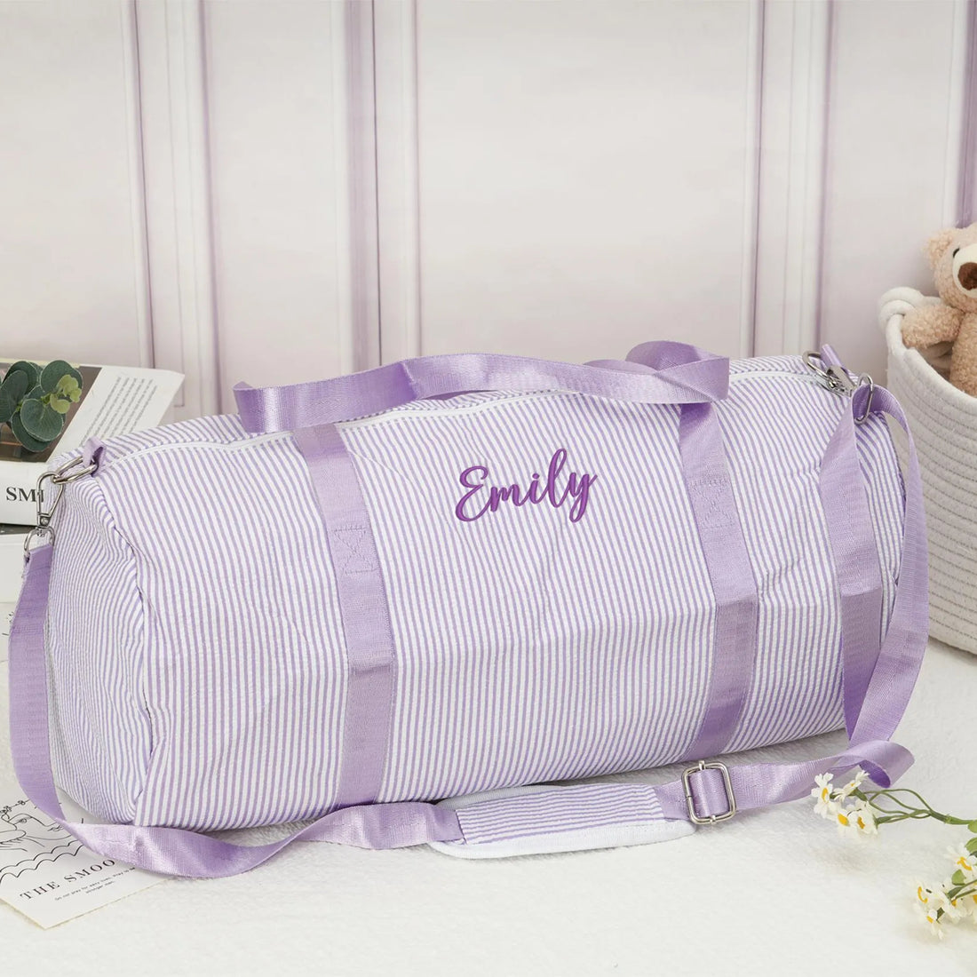 Personalized Kids Seersucker Travel Duffle Bag - Sokidsun