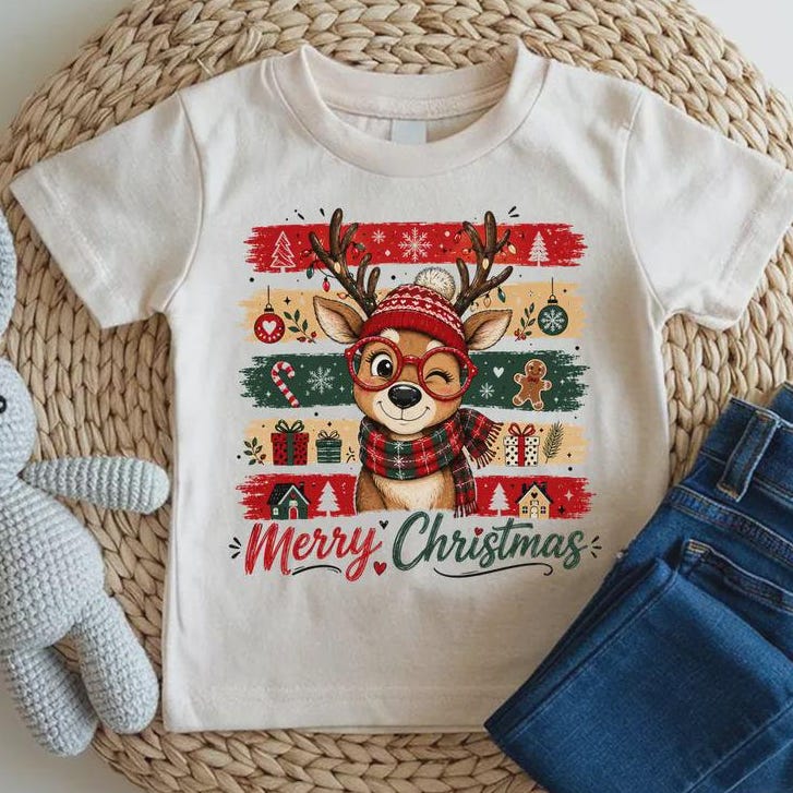 Personalized Kids Merry Christmas Graphic T-Shirt
