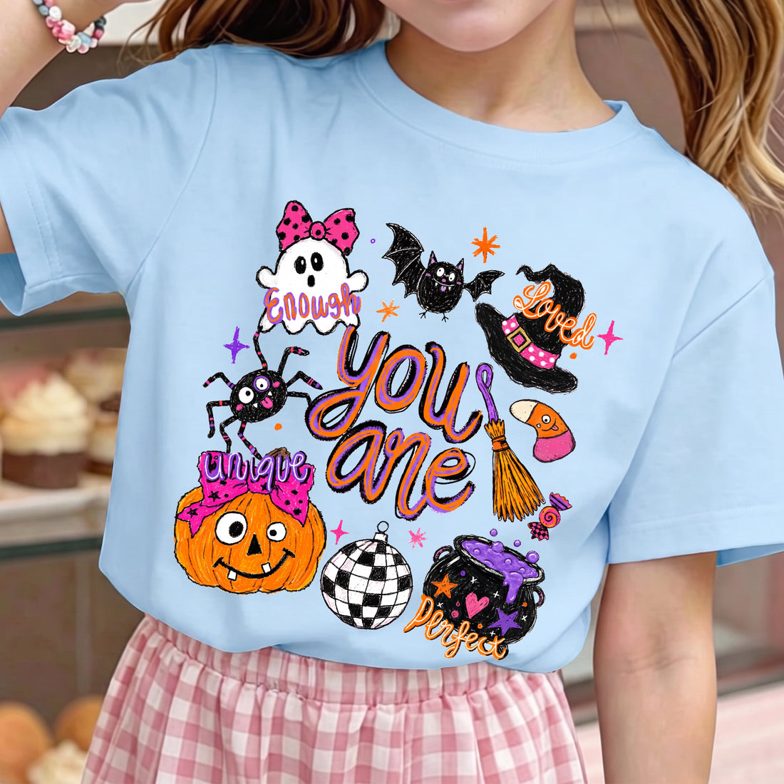 Personalized Kids Cute Witch Halloween Graphic T-Shirt