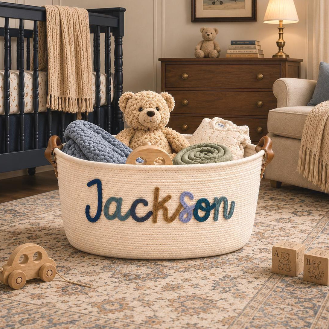 Personalized Large Cotton Rope Baby Storage Basket