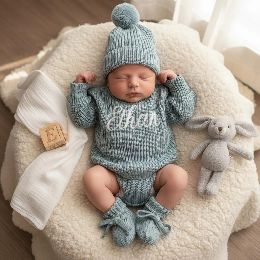 Personalized Newborn Knit Name Romper Set