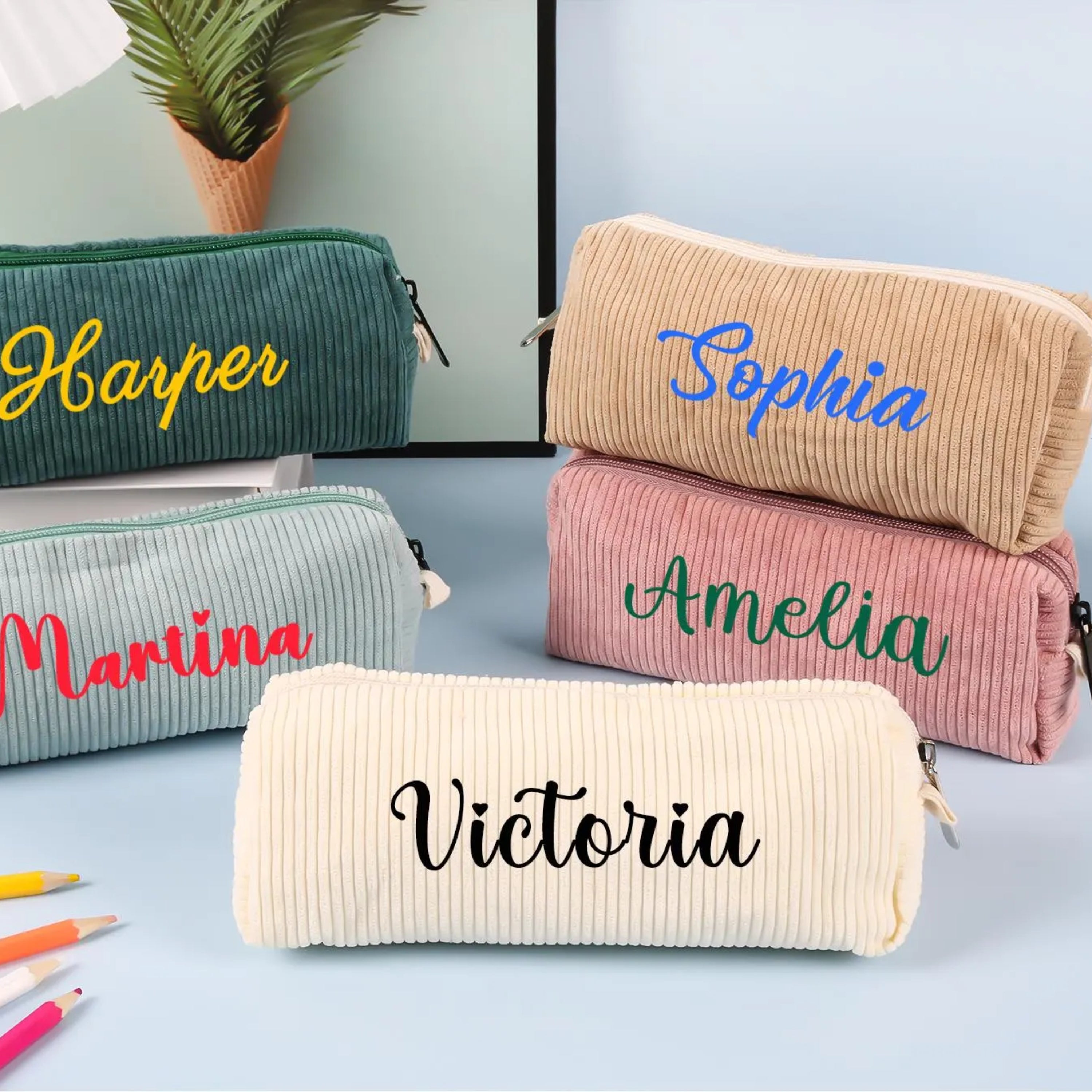 Personalized Kids Corduroy Pencil Pouch - Sokidsun