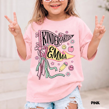 Personalized Kindergarten Floral Pennant T-Shirt