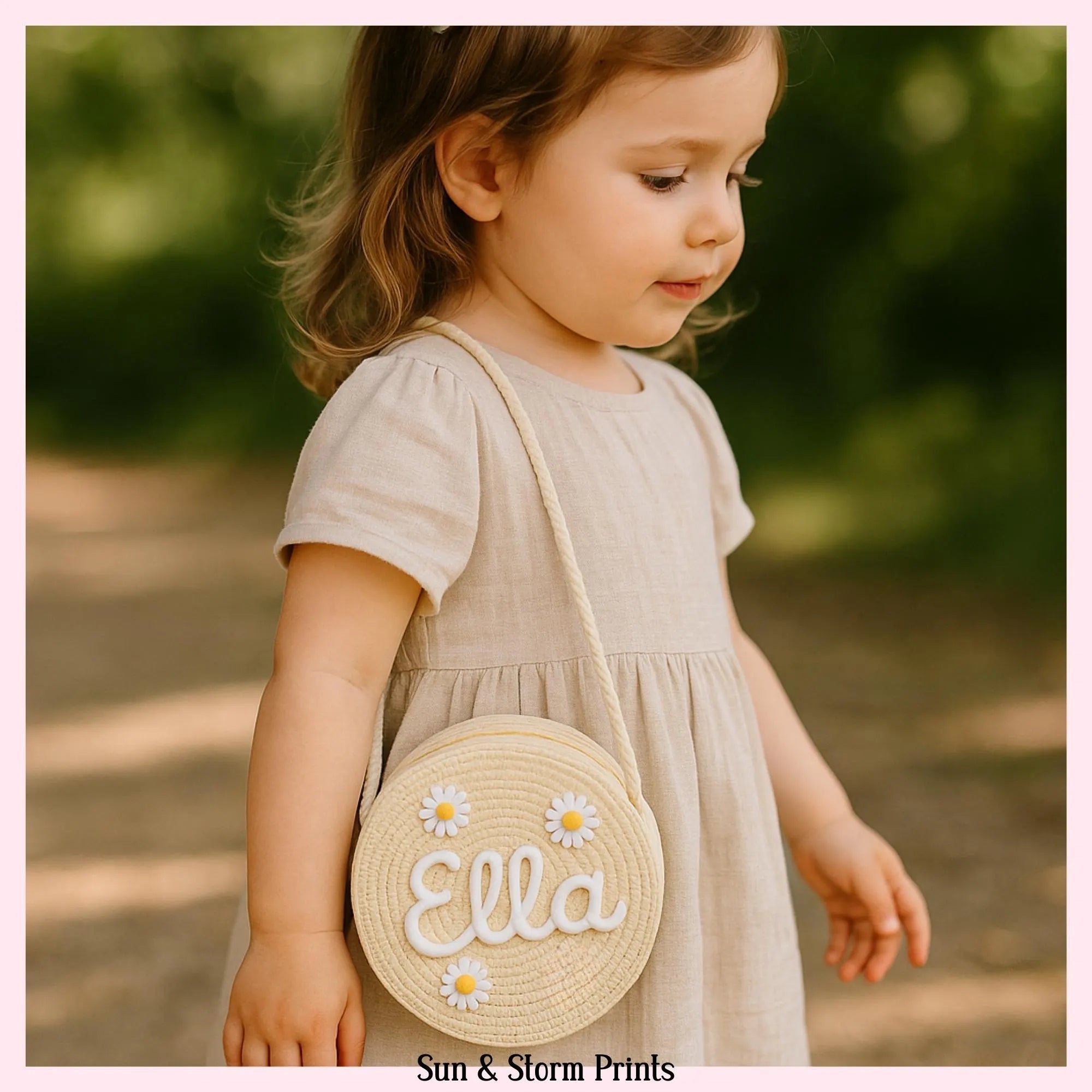 Personalized Kids Round Straw Crossbody Bag - Sokidsun