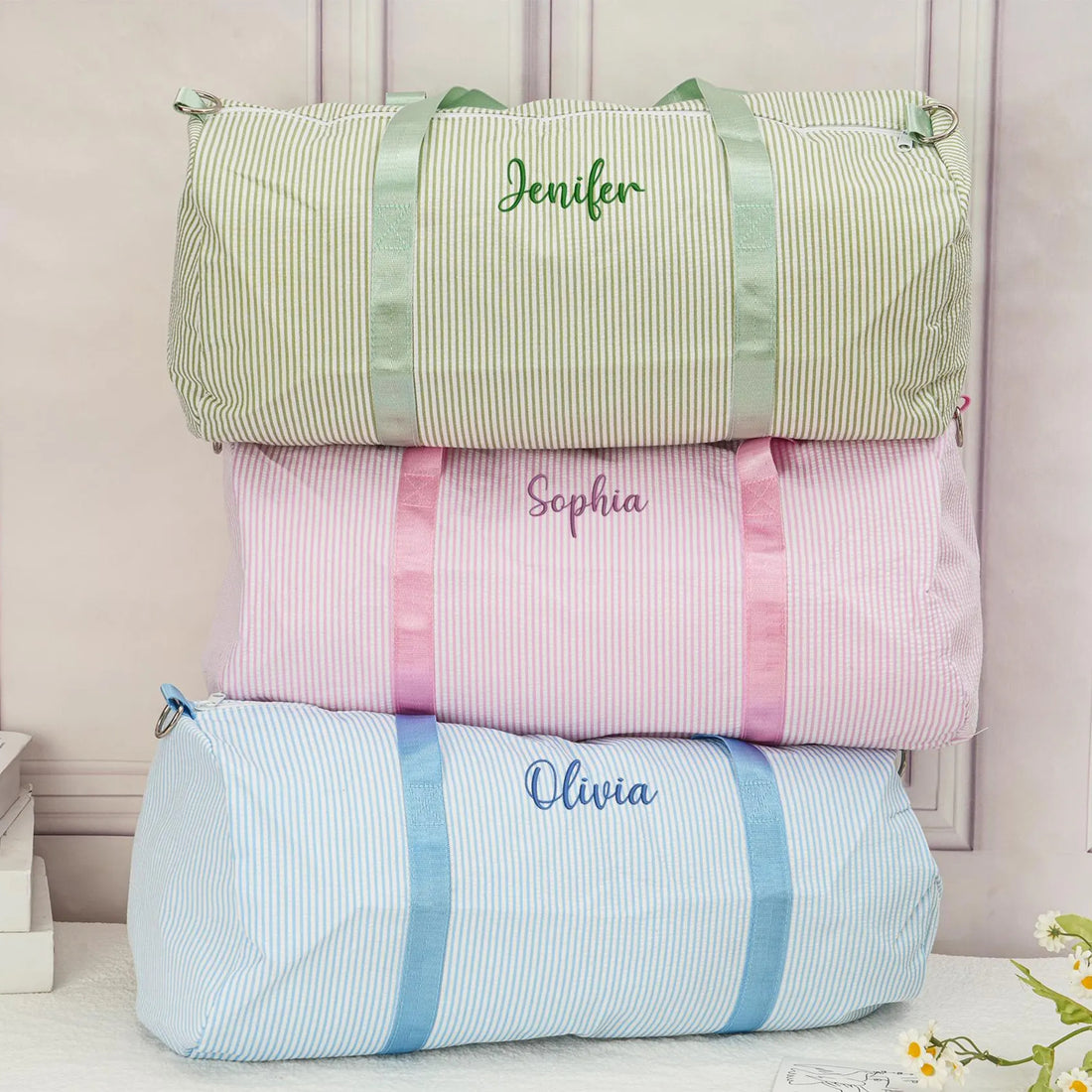 Personalized Kids Seersucker Travel Duffle Bag - Sokidsun