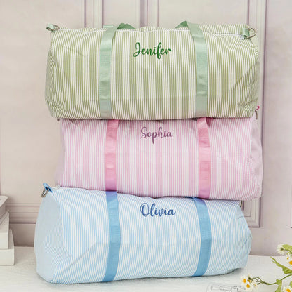 Personalized Kids Seersucker Travel Duffle Bag - Sokidsun