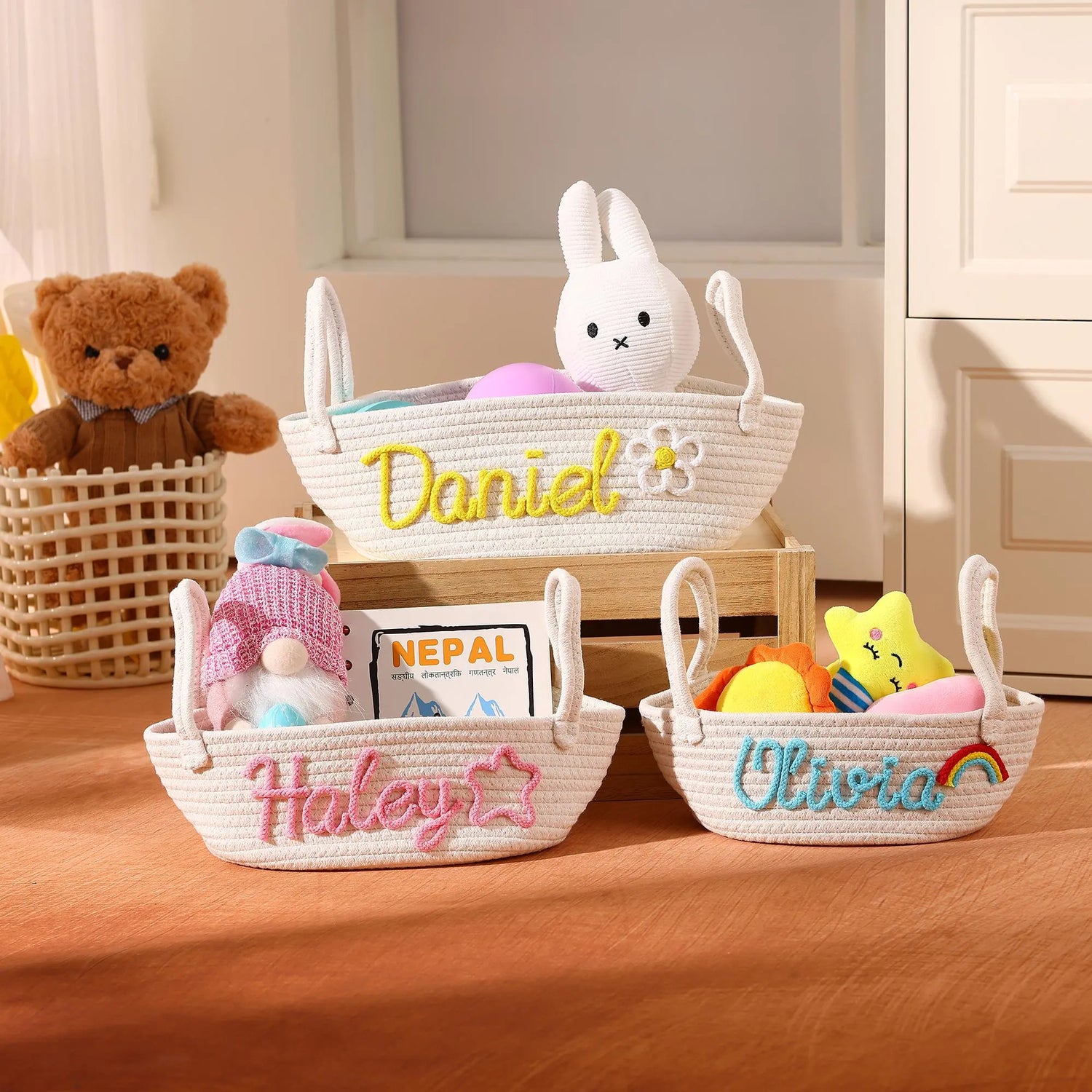 Personalized Cotton Rope Baby Gift Storage Basket - Sokidsun