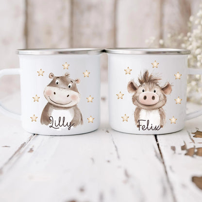 Personalized Kids Safari Animal Enamel Mug - Sokidsun