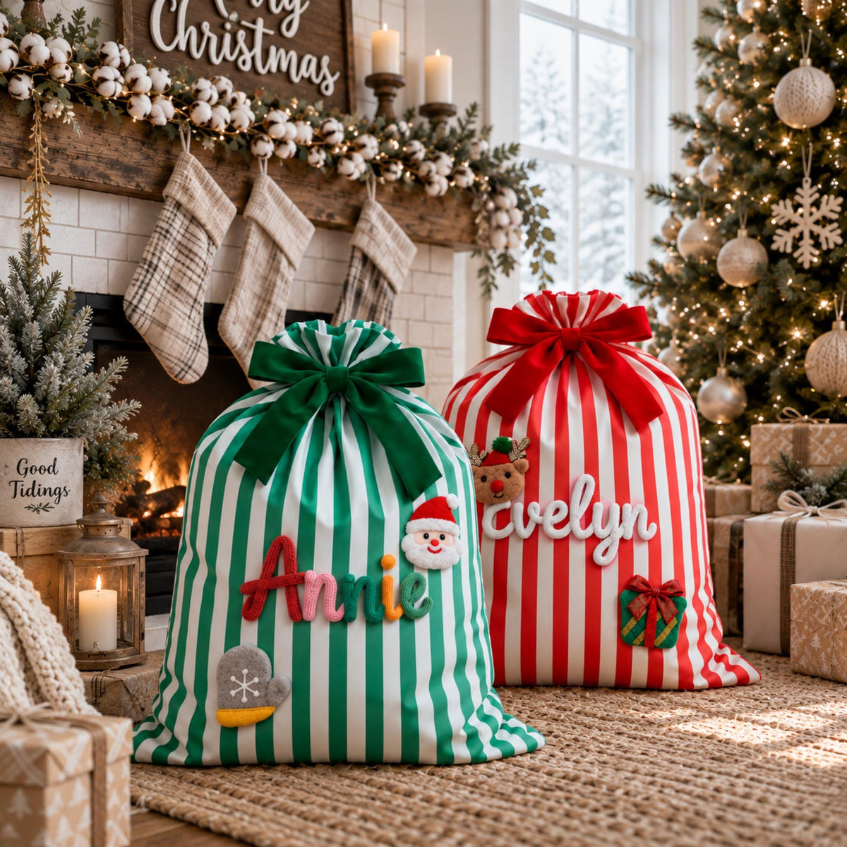Personalized Christmas Gift Sack Santa Bag for Kids with Custom Name
