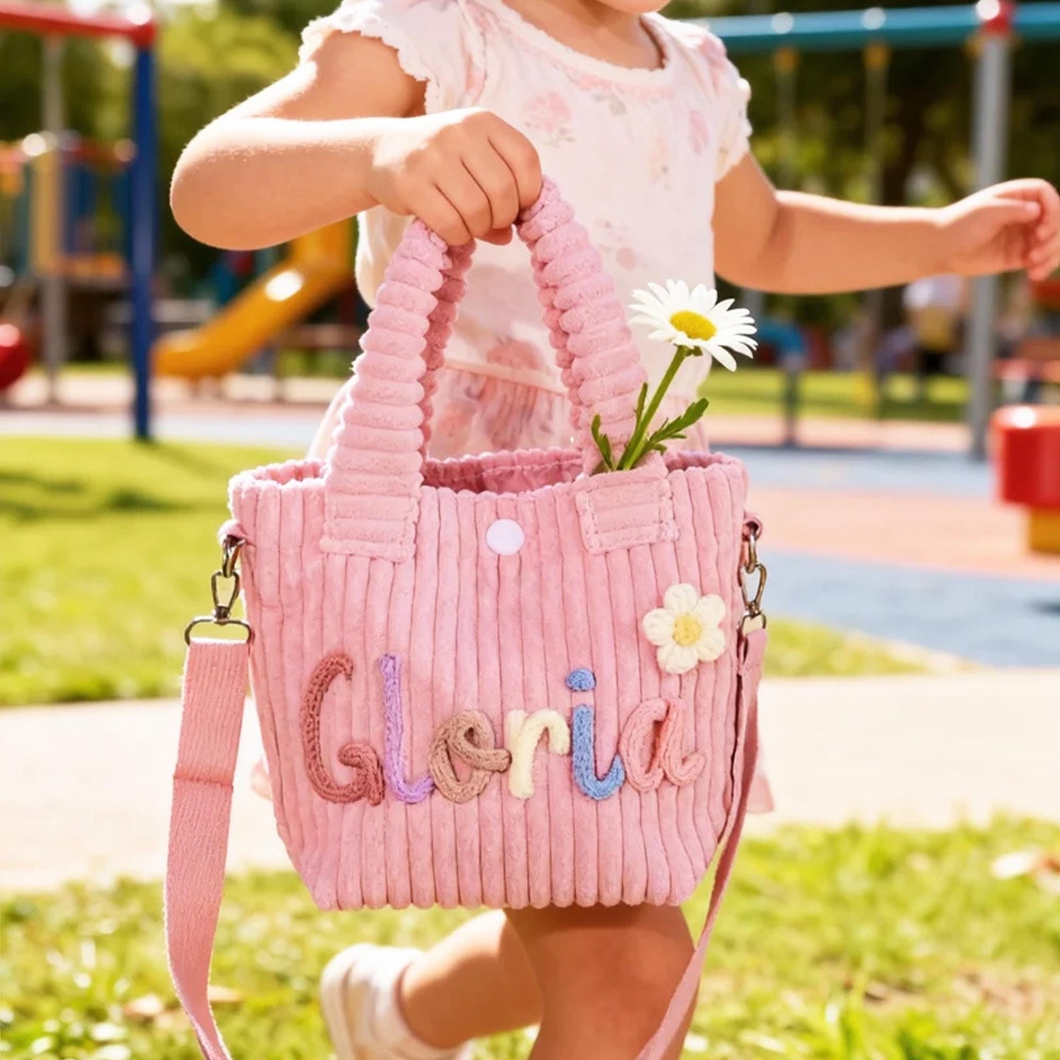 Personalized Kids Corduroy Crossbody Tote Bag