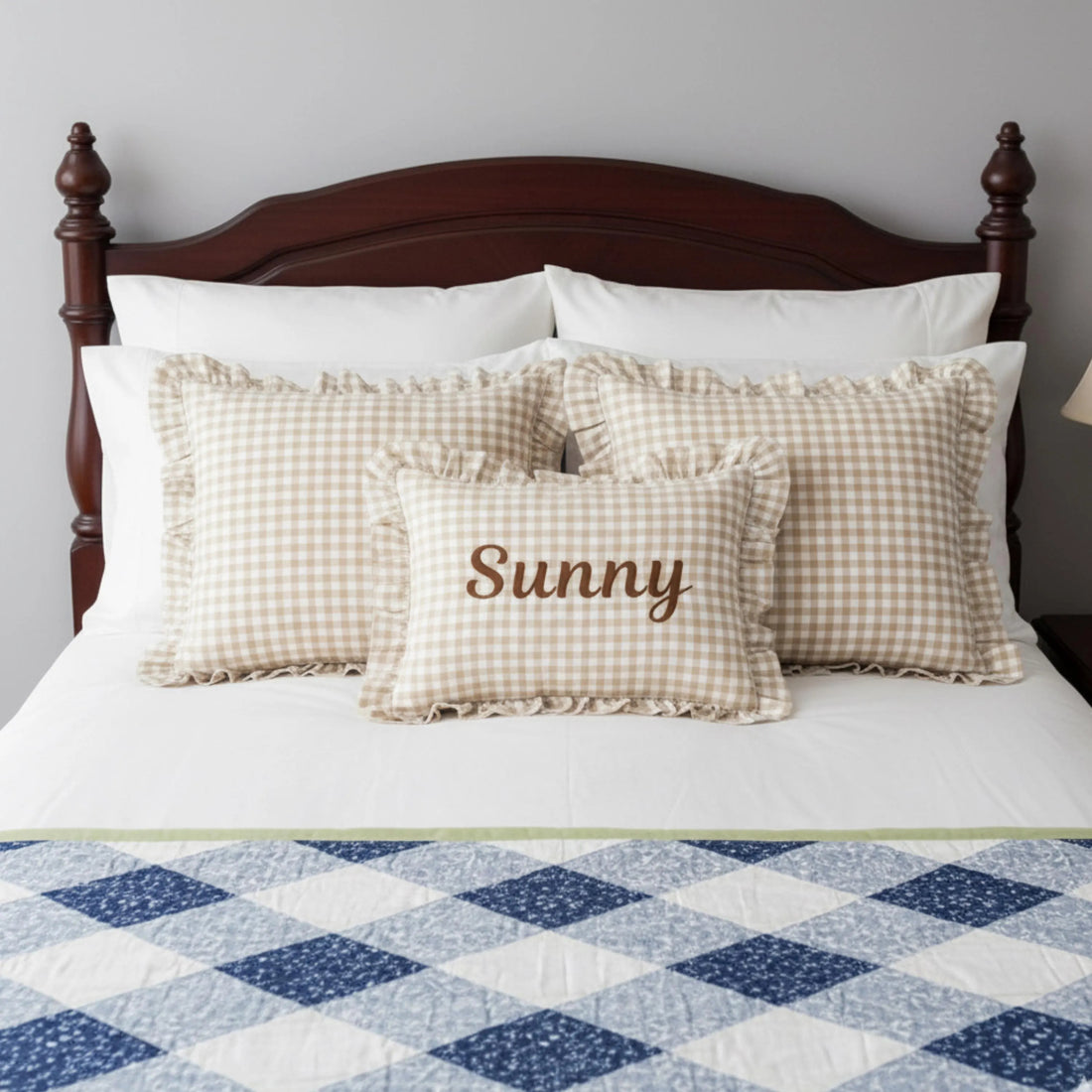 Personalized Kids Gingham Name Decorative Pillow - Sokidsun