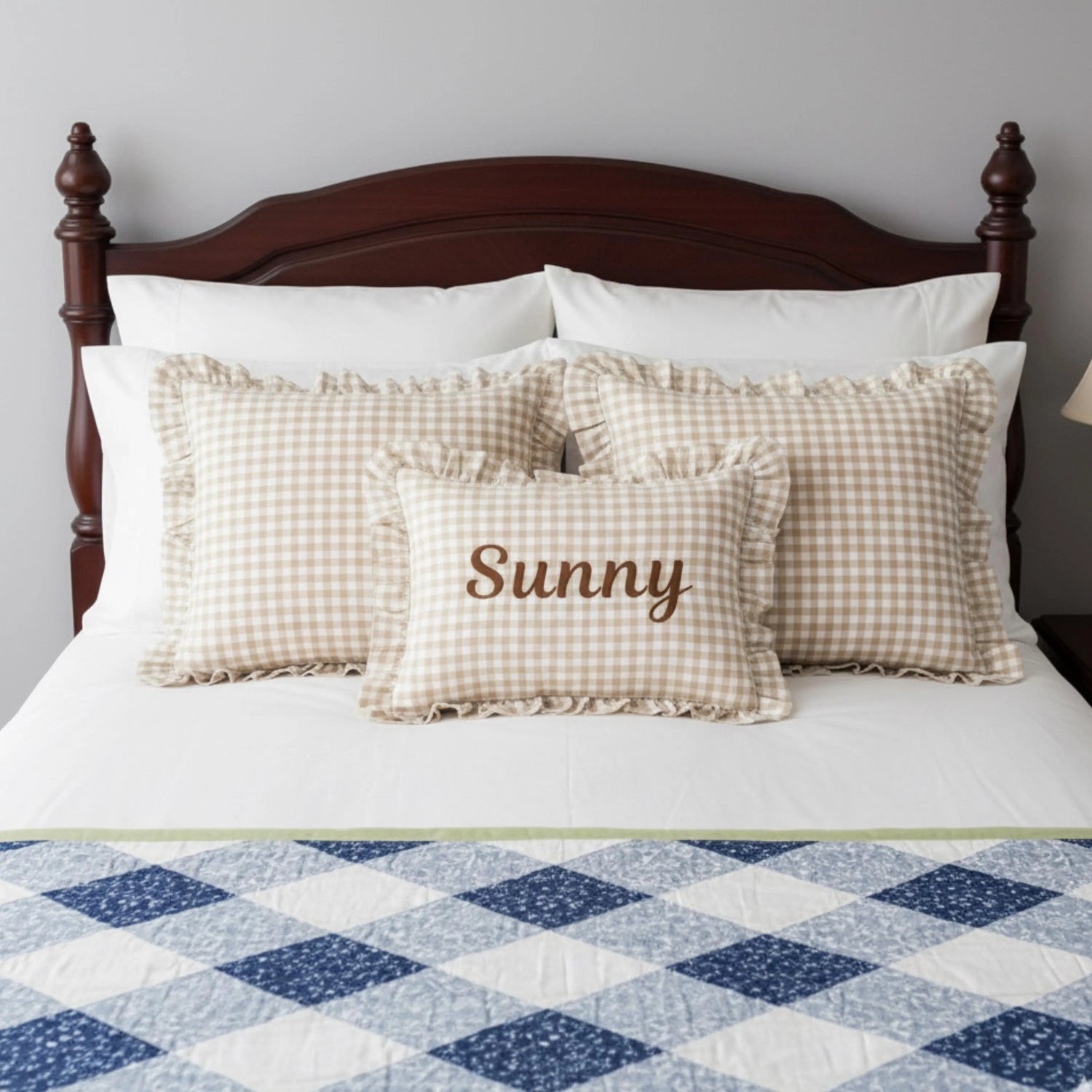 Personalized Kids Gingham Name Decorative Pillow - Sokidsun