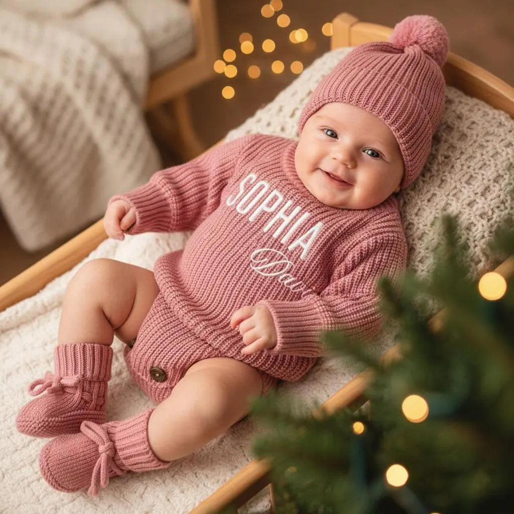 Personalized Newborn Knit Name Romper Set