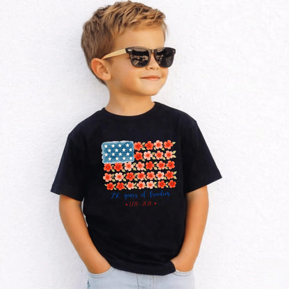 Kids Floral American Flag T-Shirt