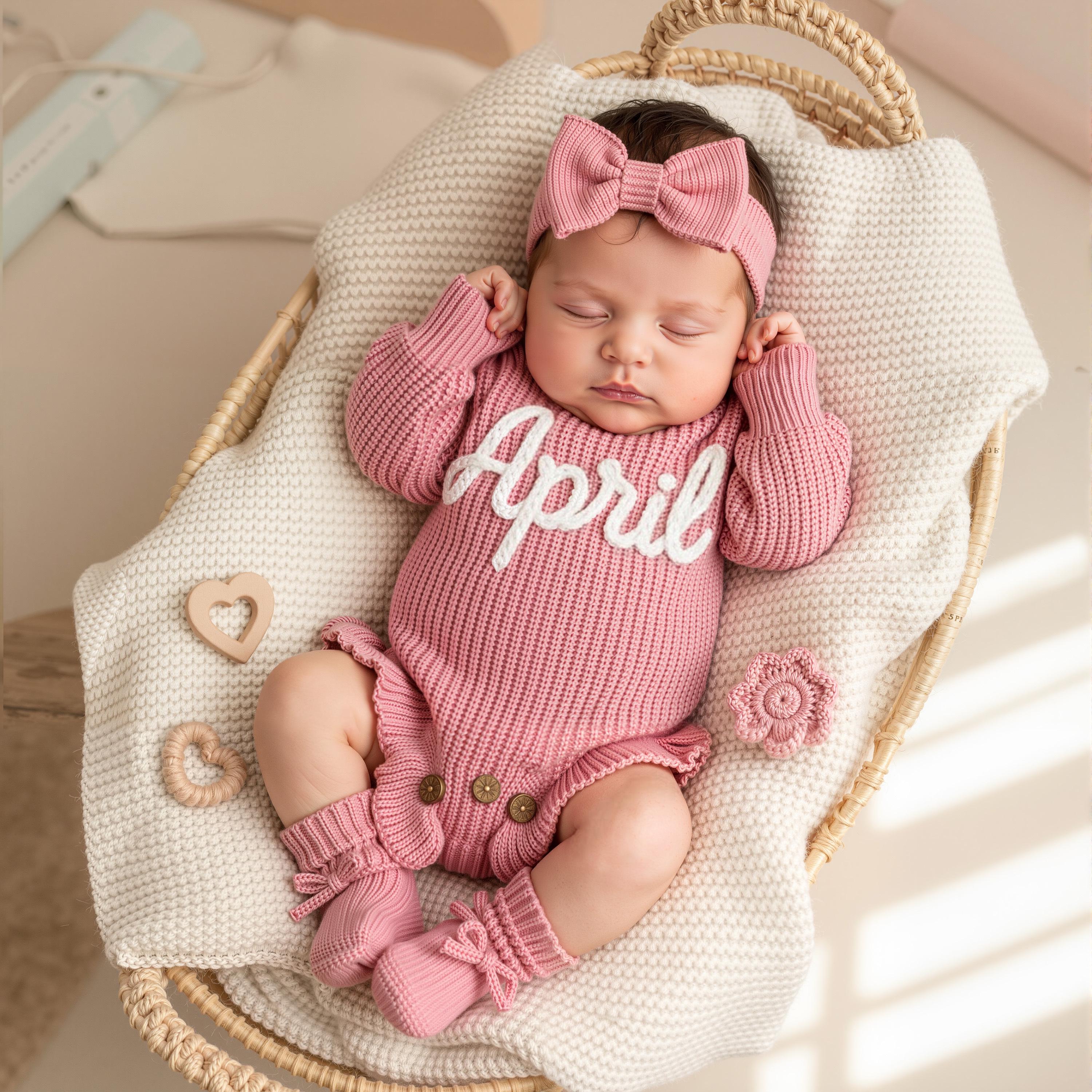 Personalized Baby Knit Name Romper Set - Sokidsun