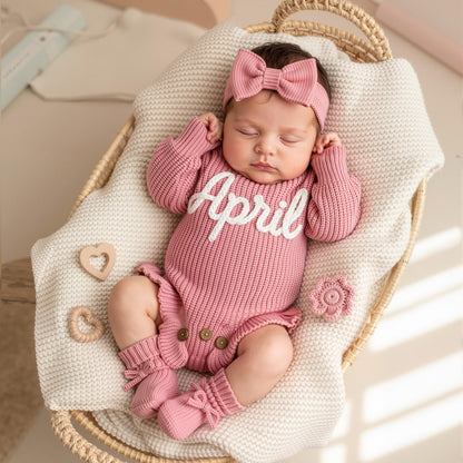 Personalized Baby Knit Name Romper Set - Sokidsun